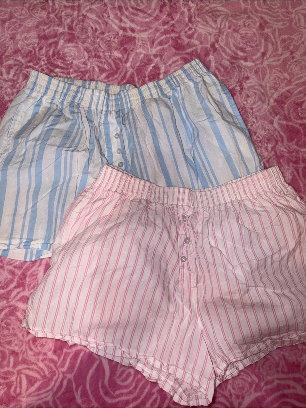 eye candy Pink & White Striped Cotton Lounge Shorts Duo